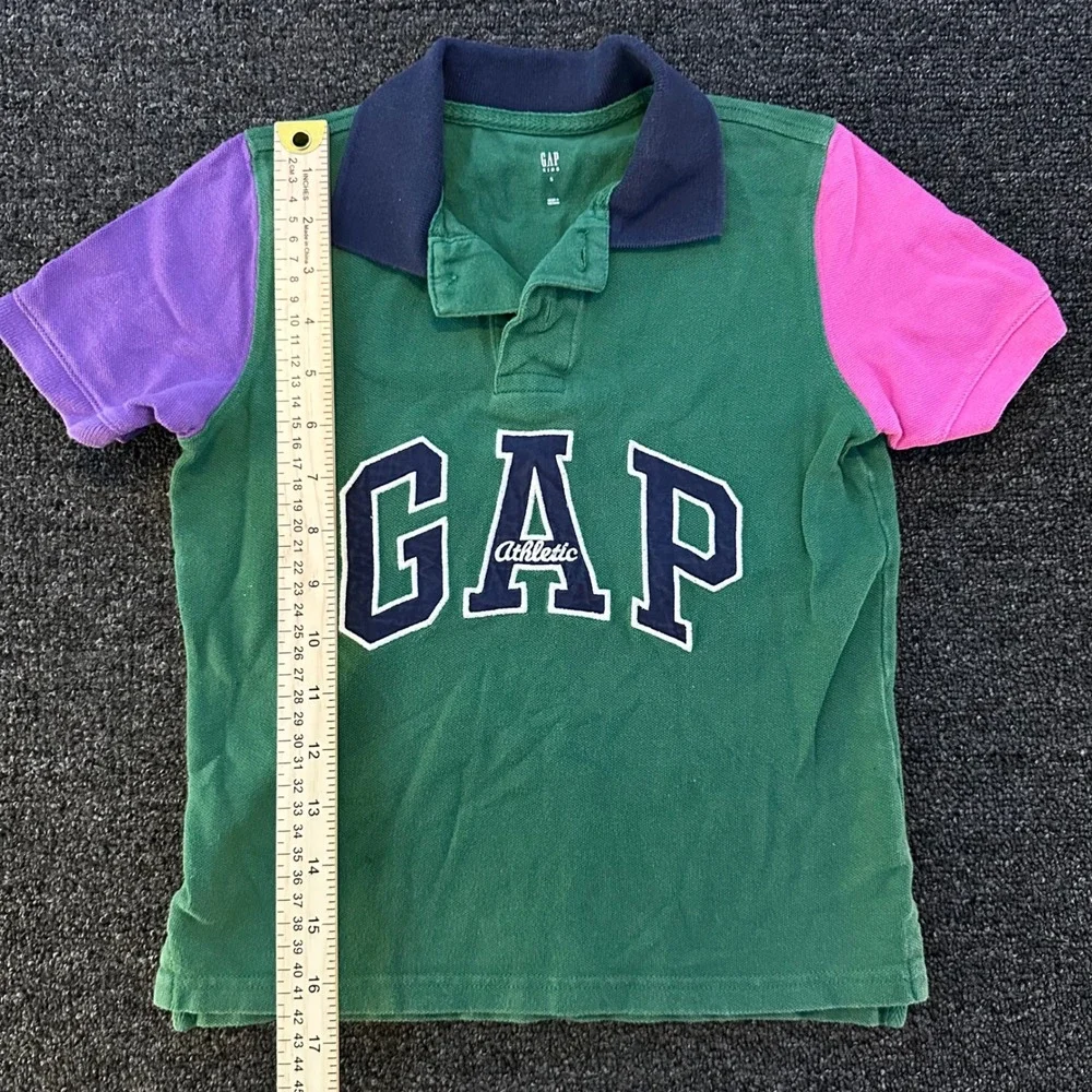 Gap Polo Shirt Boys Small 6-7 Green Colorblock Good Athletic Logo Short Sleeve